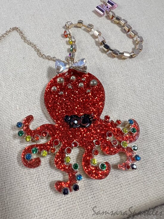 Betsey Johnson Jewelry - NWT Betsey Johnson Red Glitter Octopus Statement Necklace